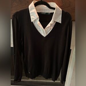 Ralph Lauren Black V-Neck Sweater Classic Knit